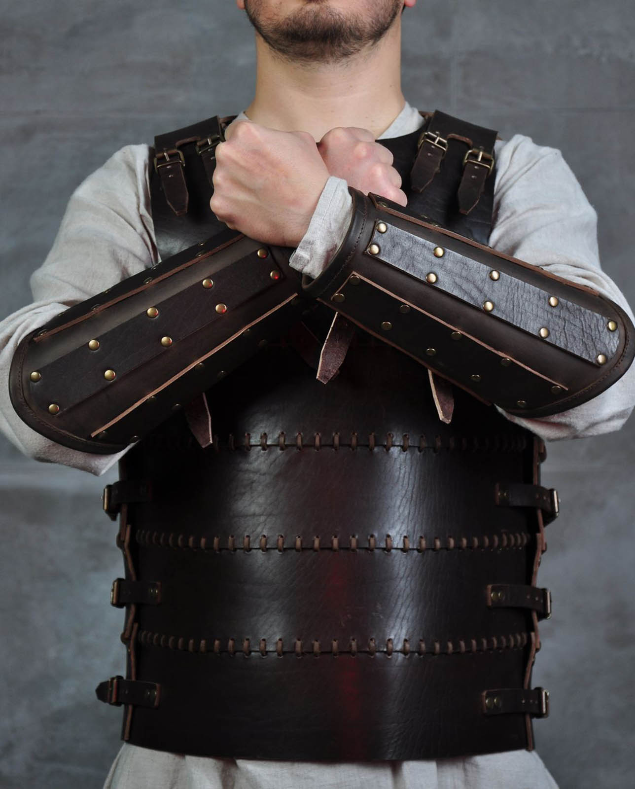 Leather bracers from armor costume in style of Bëor the Old