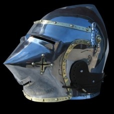 Bascinet houndskull with brass decoration and cross on the cheek image-1