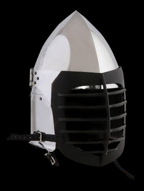Helmet with lifting visor and bar grid Armure de plaques