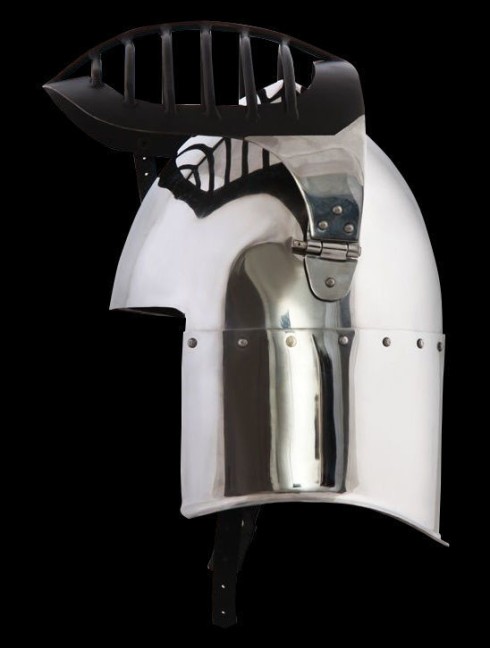 Helmet with lifting visor and bar grid Armure de plaques