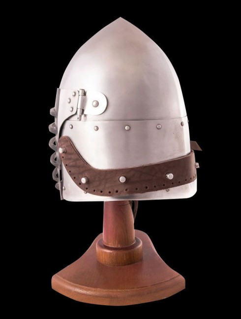 Helmet with lifting visor and bar grid Armure de plaques