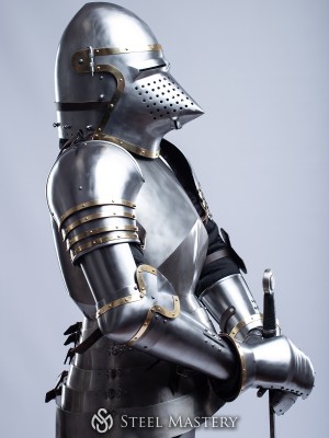 Knightly plate arms of the 14th century with Elbow Caps Metal bracers, couters and full arms