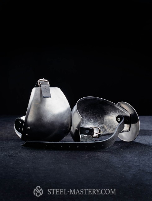 Elbow caps with plain rondel Metal bracers, couters and full arms