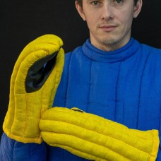 Padded gauntlets with leather insets image-1
