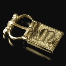 Medieval custom bronze buckle with mount image-1