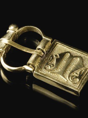 Medieval custom bronze buckle with mount Cast buckles