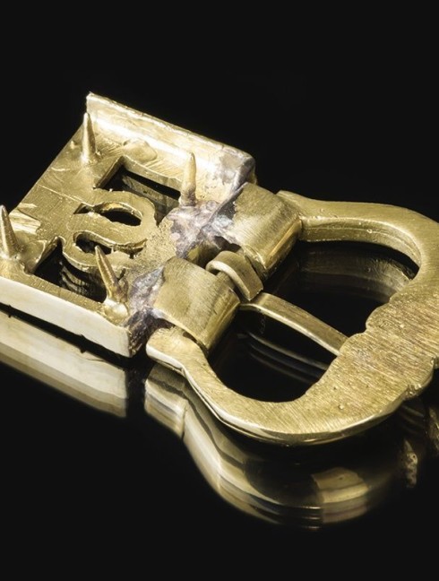 Medieval custom bronze buckle with mount S Cast buckles