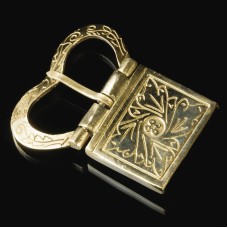 Medieval decorative bronze buckle 14c image-1