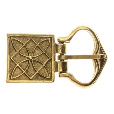 Medieval German decorative metal belt buckle with mount image-1