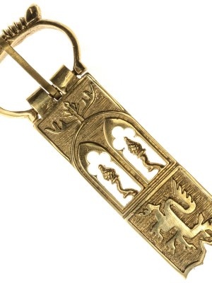 Medieval decorative belt buckle with dragon pattern Fibbie