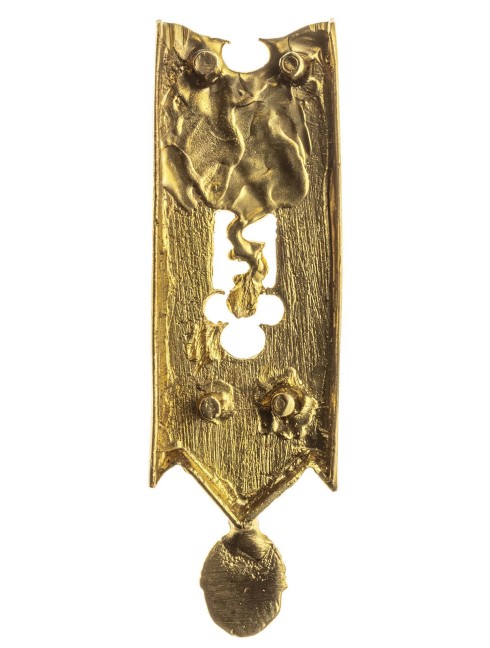 Medieval custom belt strapend with herb ornament Strapends