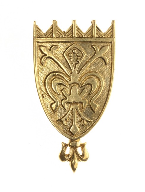 Medieval engraved custom belt strapend with embossing Strapends