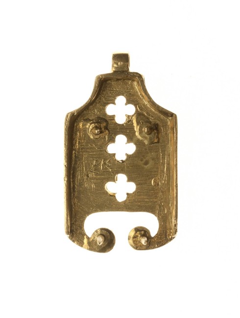 Medieval openwork decorated metal belt strapend Ciocche