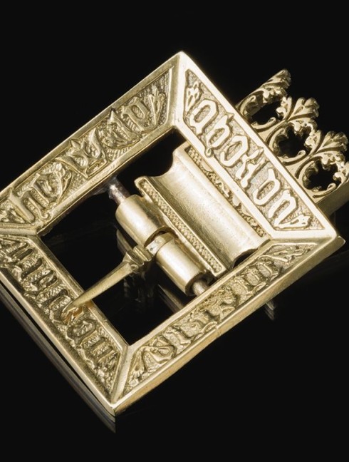 Medieval decorative buckle with mount, XV century Cast buckles