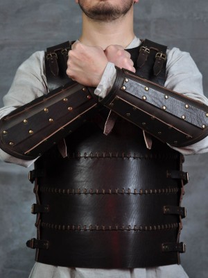 Leather bracers from armor costume in style of Bëor the Old Arms