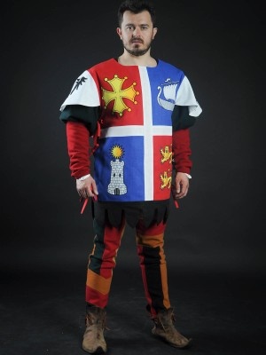 Quarter colored tabard with boat, tower and lions Mittelalterliche Kleidung