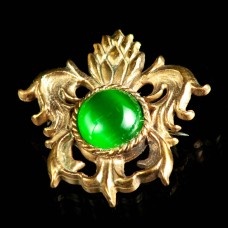 Medieval bronze brooch with green cabochon, XV century image-1