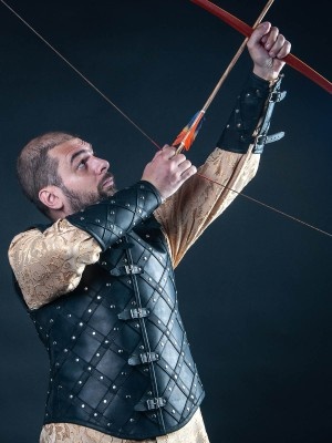 Leather vest and bracers with diamond pattern