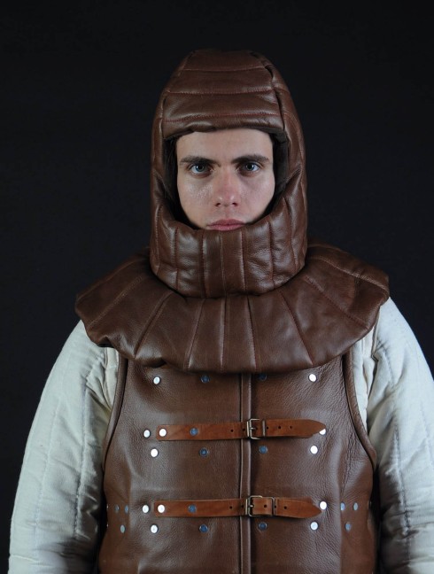 Leather padded medieval coif Padded pelerines and aventails