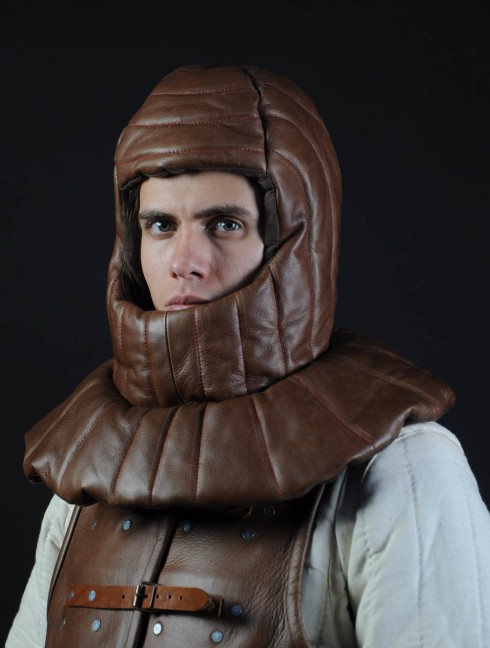Leather padded medieval coif Padded pelerines and aventails