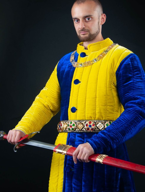 Velvet gambeson, quarter colored Gambesón.