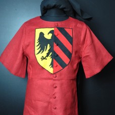 RED TABARD WITH A HALF BLACK EAGLE ON A YELLOW SHIELD ANR RED-BLACK DIAGONAL STRIPES image-1