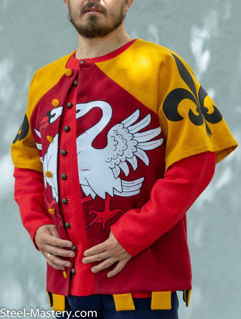 Scarlet tabard with white rising swan and black lilies Waffenröcke