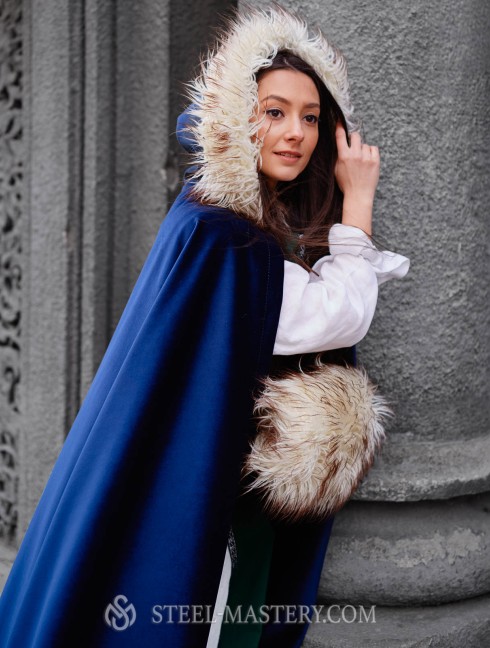 Medieval hooded cloak with fur  