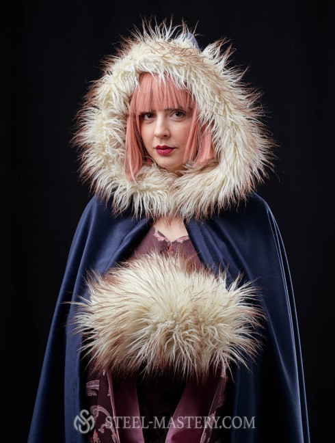 Medieval hooded cloak with fur  