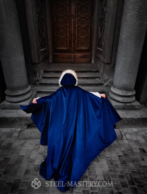 Medieval hooded cloak with fur  