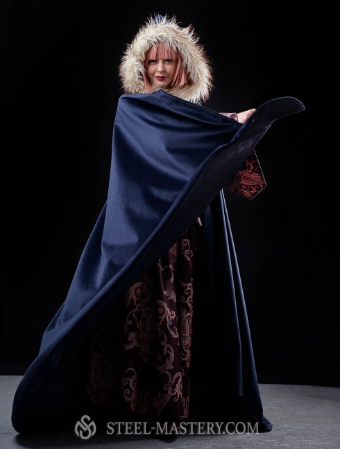 Medieval hooded cloak with fur  