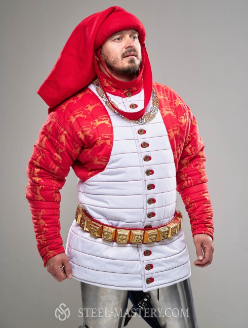 Gambeson of XIV- XV century with contrast sleeves and buttoned collar Gambison