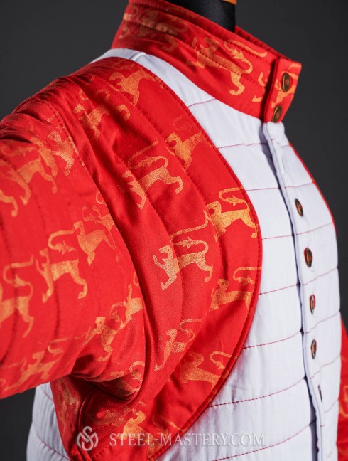 Gambeson of XIV- XV century with contrast sleeves and buttoned collar Gambeson
