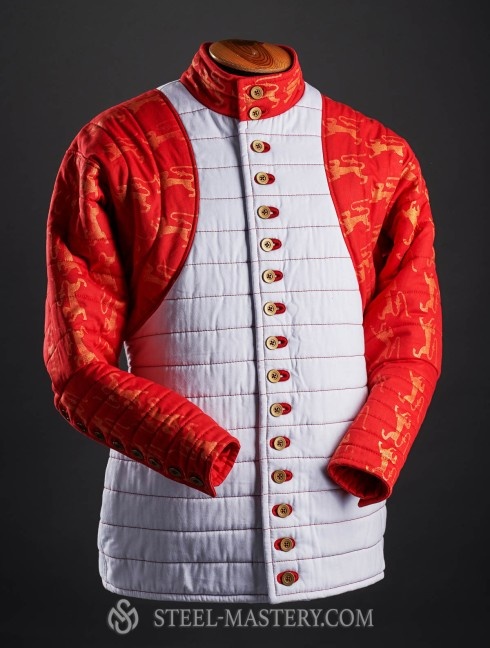 Gambeson of XIV- XV century with contrast sleeves and buttoned collar Gambeson