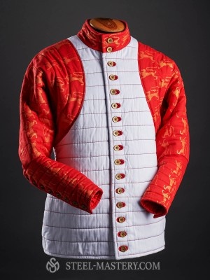 Gambeson of XIV- XV century with contrast sleeves and buttoned collar Gambison