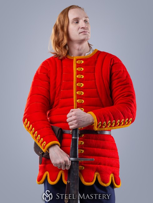 Gambeson of XIV- XV century with contrast sleeves and buttoned collar Gambeson