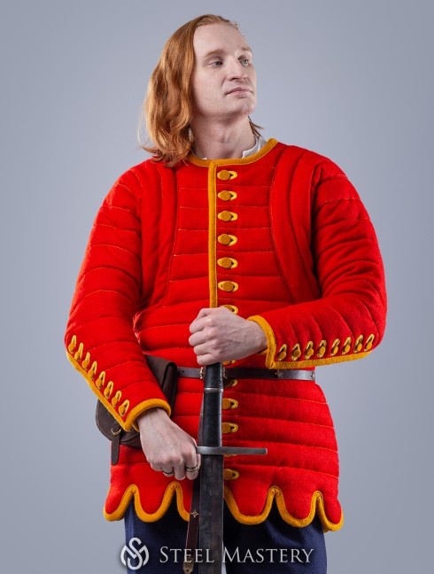 Gambeson of XIV- XV century with contrast sleeves and buttoned collar Gambison