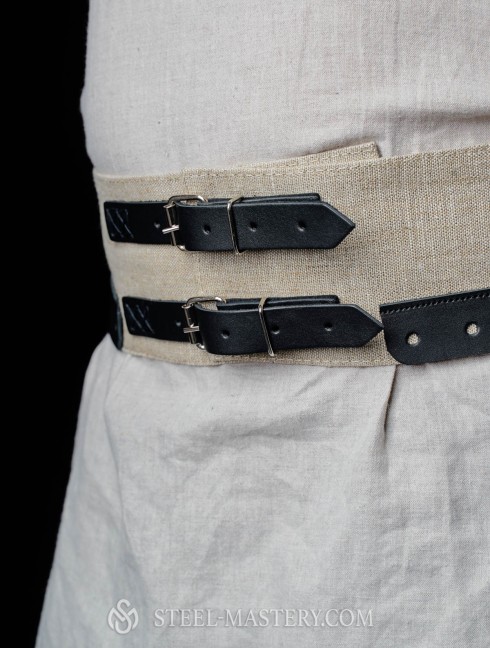 Natural linen belt for chausses with leather parts