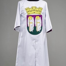 White cotton tabard with purple lining and decoration image-1