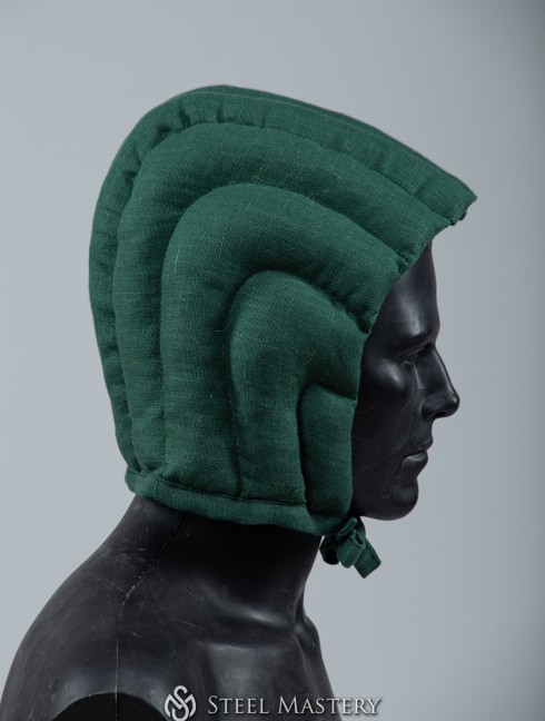 Padded green cap for helmet  Armadura acolchada preparada