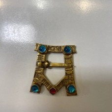 A-shaped brooch with glass gems 1 pc image-1
