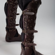 Star fantasy leather greaves with knee protection  image-1