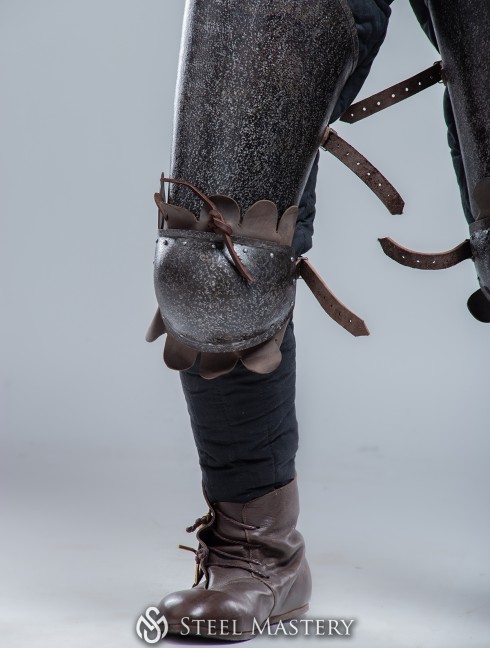 Thigh and knee protection hardened steel with blackened hammered finish  Ready to ship