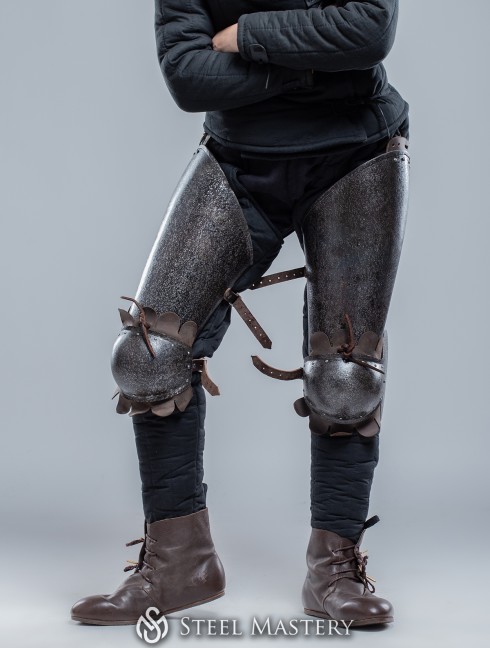 Thigh and knee protection hardened steel with blackened hammered finish  Ready to ship