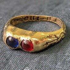 Medieval ring with two gems and inscription "Due tout mon coer" ("With all my heart"). France or England, 15th century. image-1
