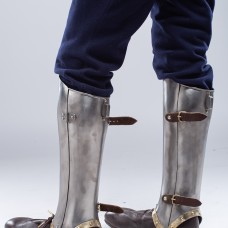 Titanium greaves with brass decoration image-1