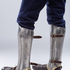 Titanium greaves with brass decoration image-1