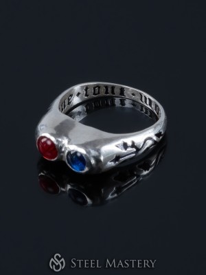 Medieval ring with two gems and inscription "Due tout mon coer" ("With all my heart"). France or England, 15th century.