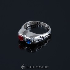 Medieval ring with two gems and inscription "Due tout mon coer" ("With all my heart"). France or England, 15th century. image-1