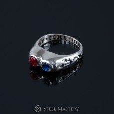 Medieval ring with two gems and inscription "Due tout mon coer" ("With all my heart"). France or England, 15th century. image-1